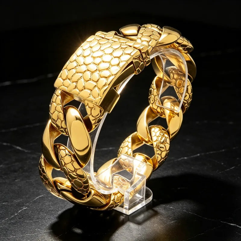 Snake Scale Cuban Link Bracelet 25mm — Heavy, Stainless Steel