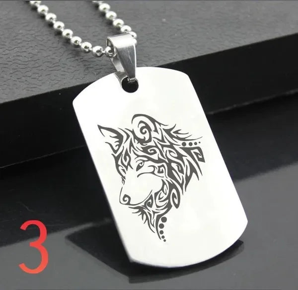 Wolf Dog Tag Pendant Necklace — Stainless Steel