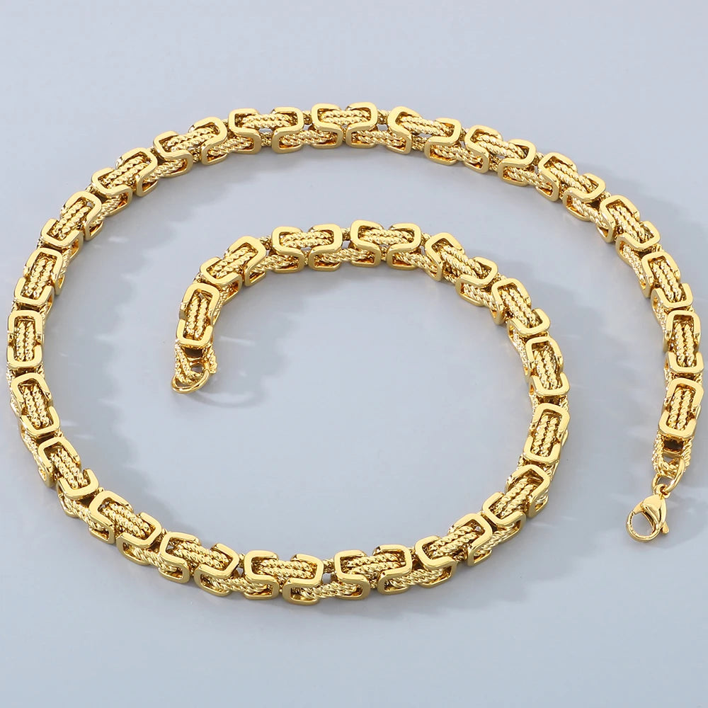 Men's 8MM Width 60CM Long Stainless Steel Twist Link Chain Necklace Classic Men's On Neck Jewelry Accessory 4 Color