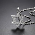Iced Out Hexagram Pendant Necklace Stainless Steel