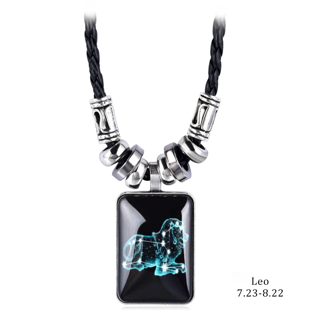 2024 Personalized Pendant Necklace Galaxy Constellation Design 12 Zodiac Sign Horoscope Astrology Necklace For Women Men Resin J