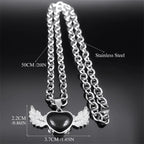 Gothic Heart Angel Wings Pendant — Black SS