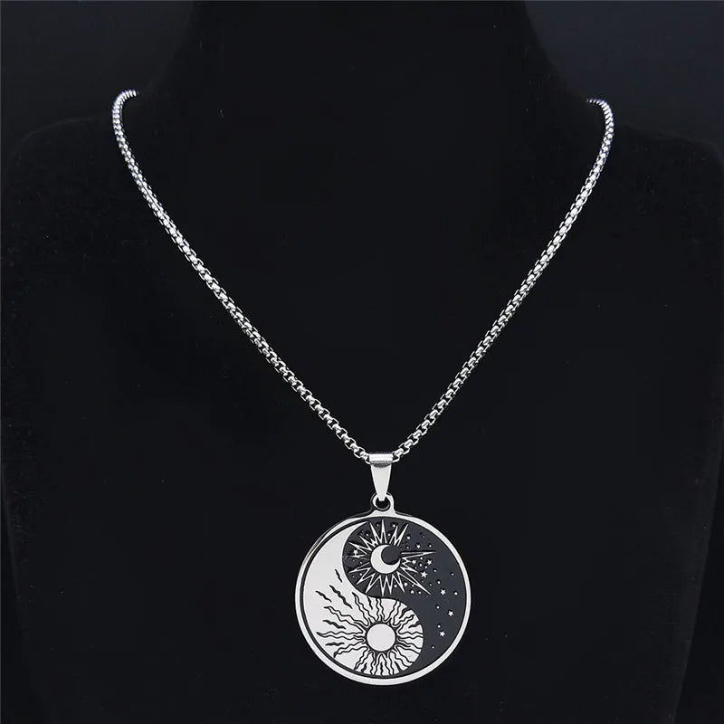 Stainless Steel Yin Yang Tai Chi Gossip Sun Moon Necklaces Chain for Women/Men Silver Color Necklaces Jewelry Chaine Collier