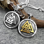 Norse Mythology Valknut Vikings Shield Necklaces Men's Vintage Nordic Runes Amulet Pendant Stainless Steel Scandinavian Jewelry