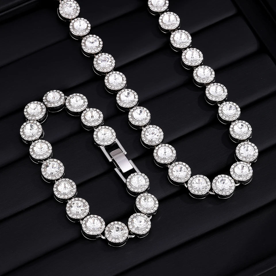 Round Rhinestone Tennis Bracelet & Necklace Set, 12mm Wide