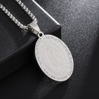Virgin Mary Medal Iced Pendant Necklace