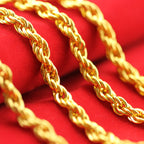 Men's 24K Gold (AU999) Bold Twisted Chain | Gold-inlaid twists, hammered texture with adjustable clasp