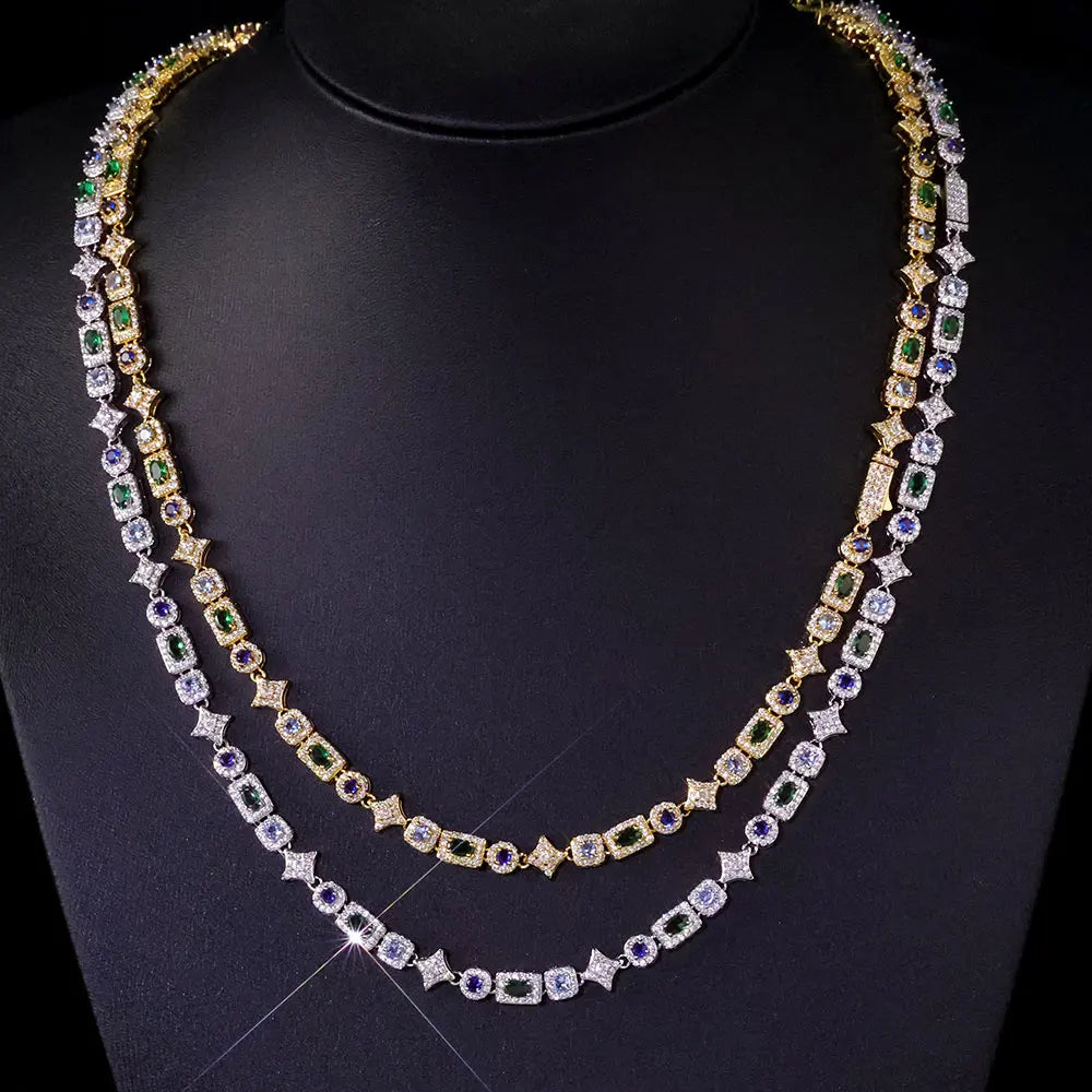Gold Tennis Chain Necklace 6MM Colorful Rectangle