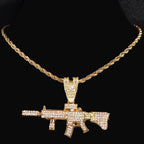 Men Women 14MM Cuban Chain AK47 Gun Pendant Necklace Iced Out AAA Rhinestone Prong Miami Cuban Link Chain Hip Hop