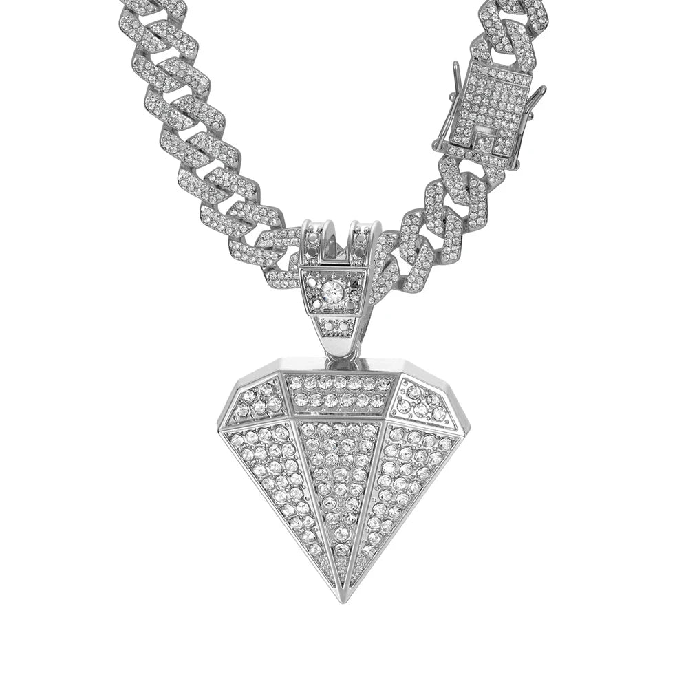 Hip Hop Tapered Pendant Necklace with 14mm Cuban Chain Shape Pendants Necklaces Fashion Charm Jewelry,For Men And Women