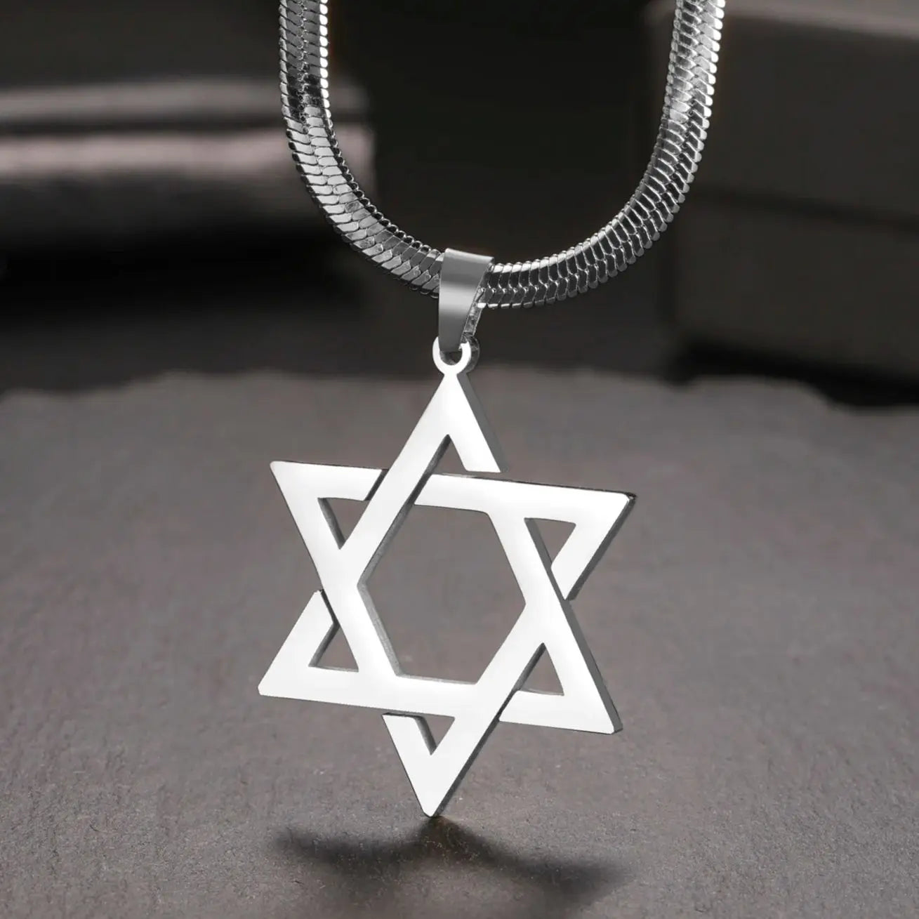 Star of David Snake Chain Necklace — Stainless Steel