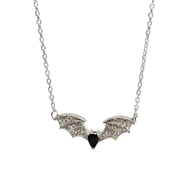 Iced Out Bat Silver Pendant Sterling Gothic Wing