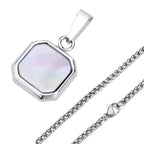 Shell Stone Box Chain Pendant — Stainless