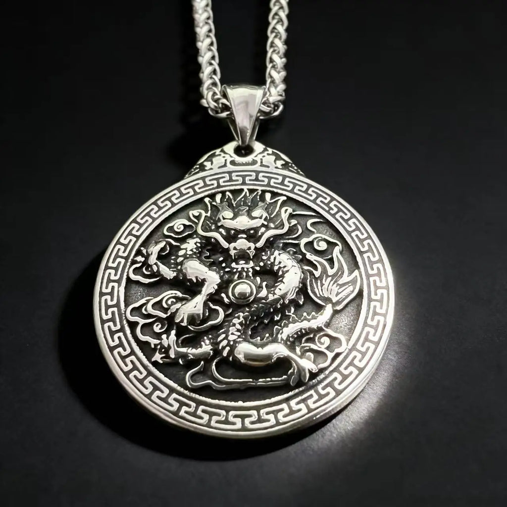 Dragon Steel Pendant 316L Relief Totem Vintage