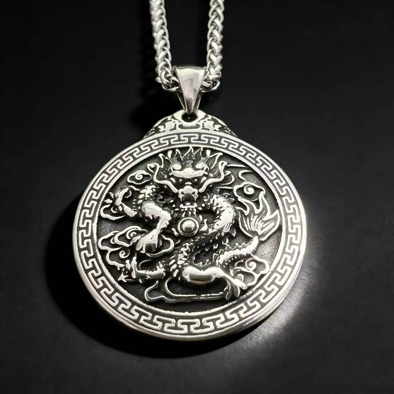 Dragon Steel Pendant 316L Relief Totem Vintage