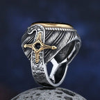New Design 316L Stainless Steel Tone Saudi Star Ring With Black Stone Mysterious Exaggerated Men Ring Jewelry For Boyfriend Gift