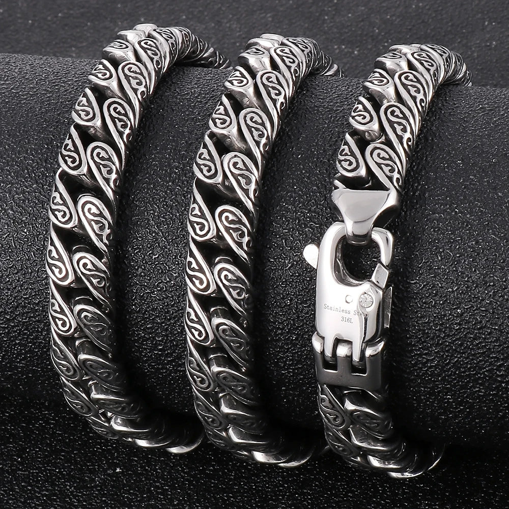 Vintage Cool 12MM Wide Chains Necklace for Man Stainless Steel Punk Statement Halloween Jewellery Accessories Men's