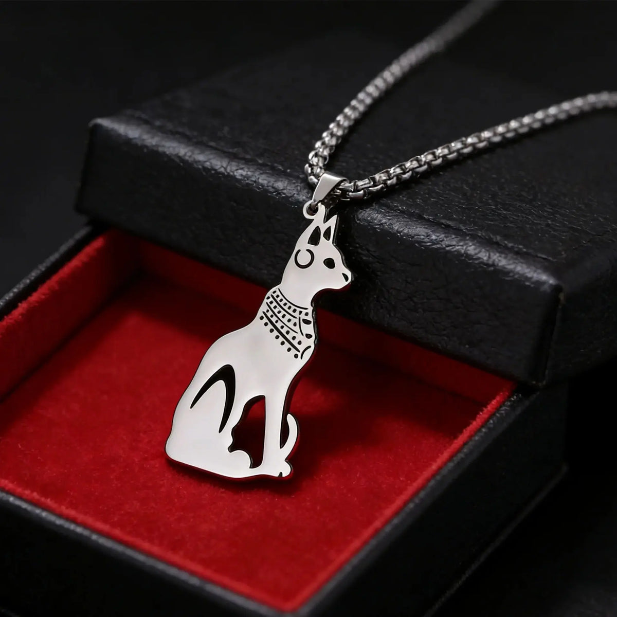 Egyptian Goddess Cat Bastet Pendant Necklace For Women Men Stainless Steel Ancient Egypt Animal Choker Box Chain
