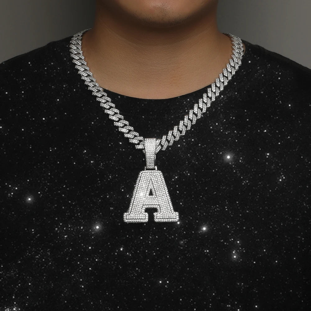 UWIN Initial Letter Pendant Iced Out 2 Layers Cubic Zirconia Block Letters Charms Fashion Alphabet Necklace Jewelry for