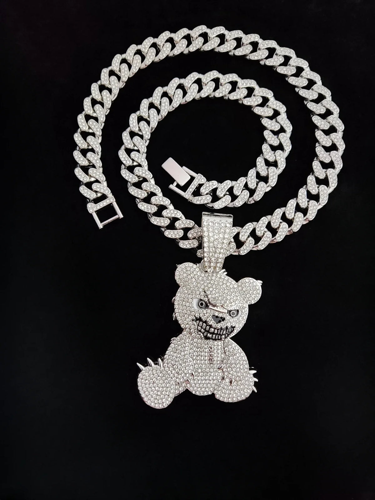 Iced Out Bear Pendant Necklace Chain — Gold or Silver