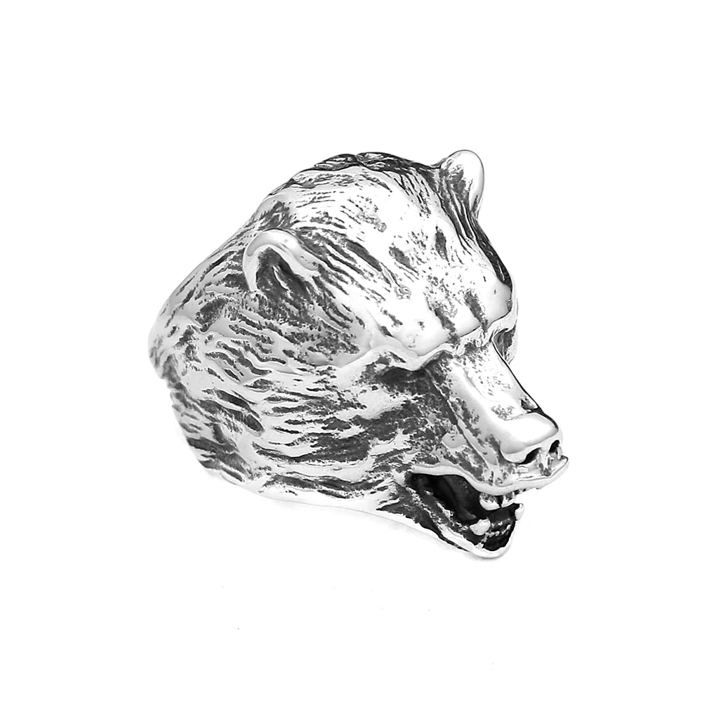 Viking Steel Ring Nordic Bear Head Slavic
