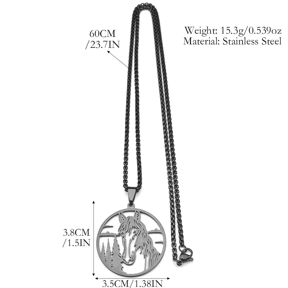 Horse Head Forest Chain For Women Men Stainless Steel Silver Color Natural Pony Boy Animal Male Pendant Necklace