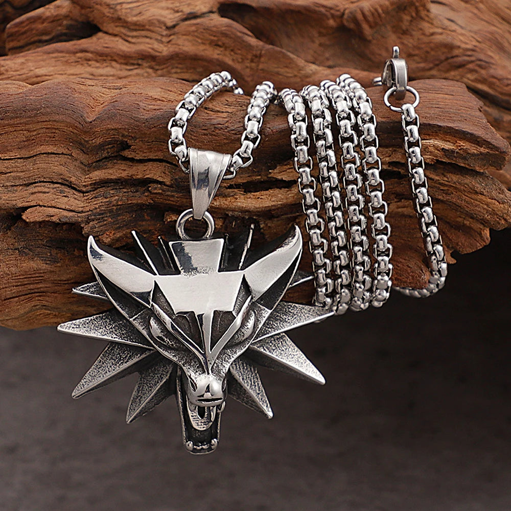 Vintage Punk Wolf Head Pendant Necklace For Men Boys Hip Hop Biker Jewelry Geralt of Rivia Slavic Viking Necklaces