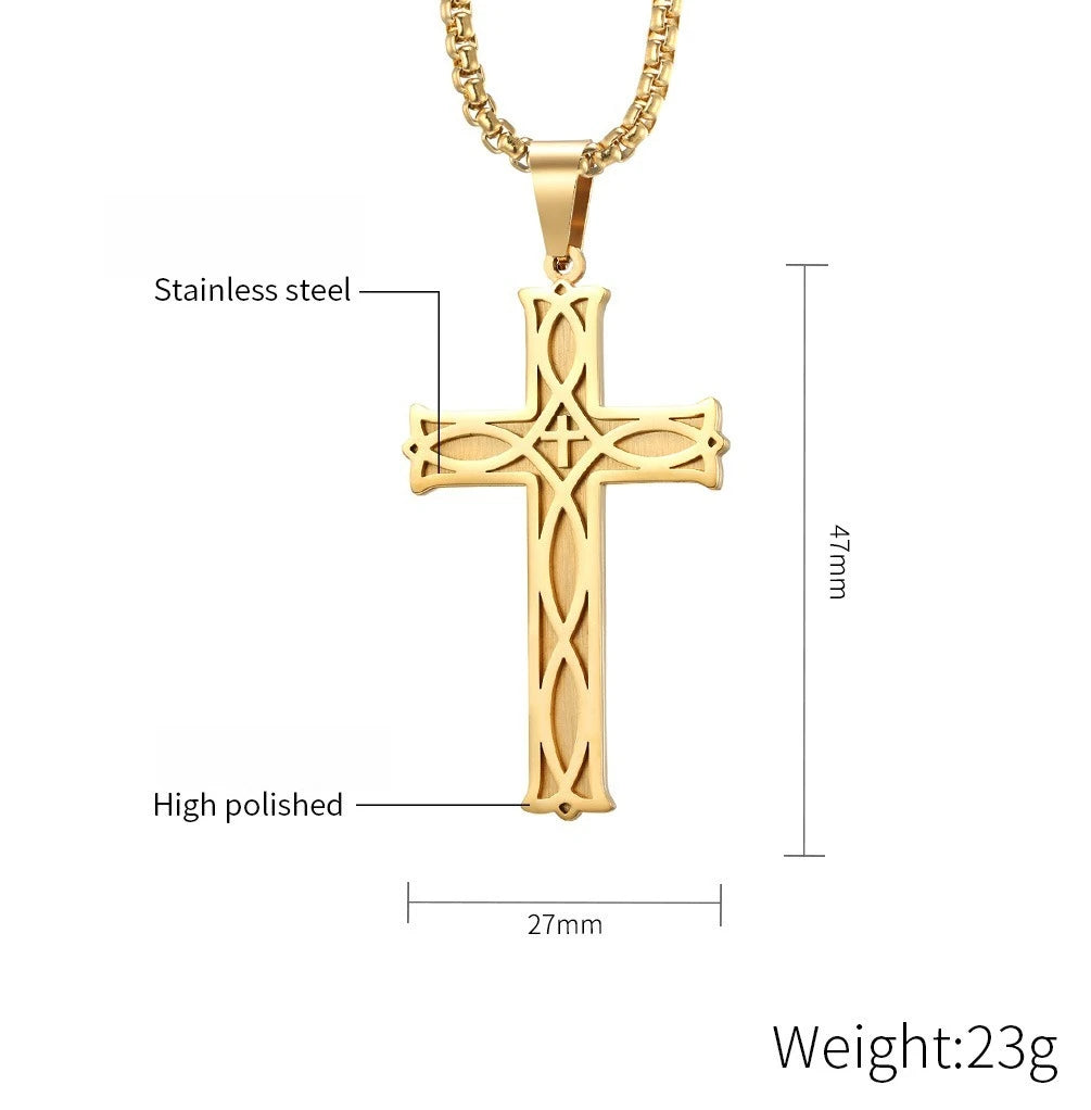Irish Knot Cross Necklace for Men Boys,Punk Stainless Steel Pendant Necklace,Viking Jewelry Gifts