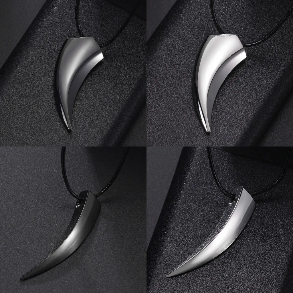 Punk Hip Hop Stainless Steel Crescent Tooth Spike Pendant Necklace Men Women Fashion Wolf Tooth Chain Necklace Jewelry