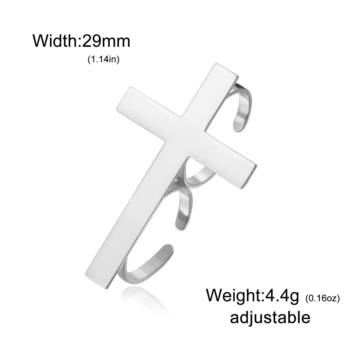 Big Cross Open Ring Two Finger Gothic Christian — Stainless Steel