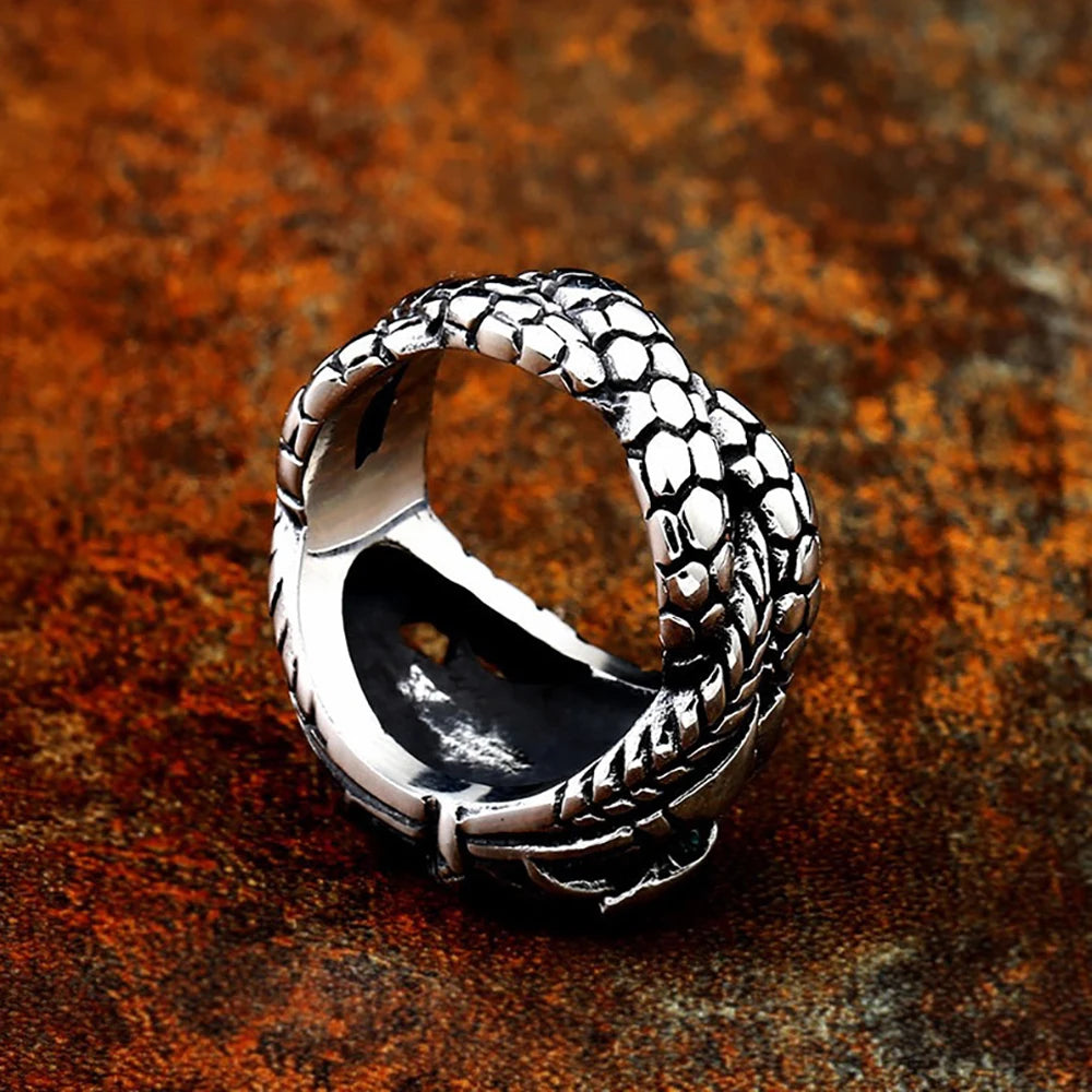Vintage 316L Stainless Steel Aragorn II Barahir Snake Rings With Green Stone Eye For Men Women Fashion Punk Jewelry Dropshipping