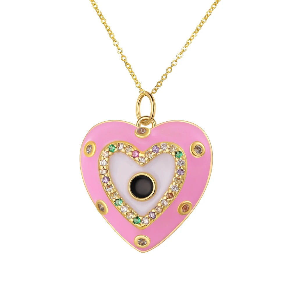 Iced Out Evil Eye Hamsa Hand of Fatima Necklace — Copper Alloy