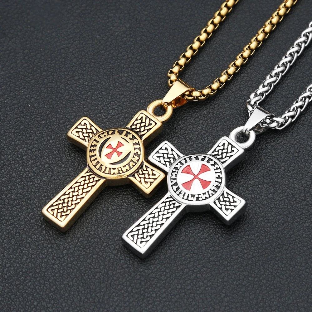 Classic Fashion Iron Cross Shield Pendant Necklace For Men Women Stainless Steel Templar Knight Cross Necklaces Amulet Jewelry