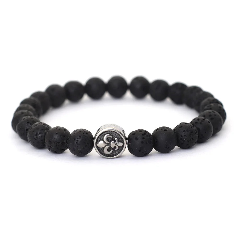 Simple Style Natural Stone Bracelet For Men Stainless Steel Metal Volcanic Rock Tiger Eyes Strand Braclet Perfect Gift Boyfriend