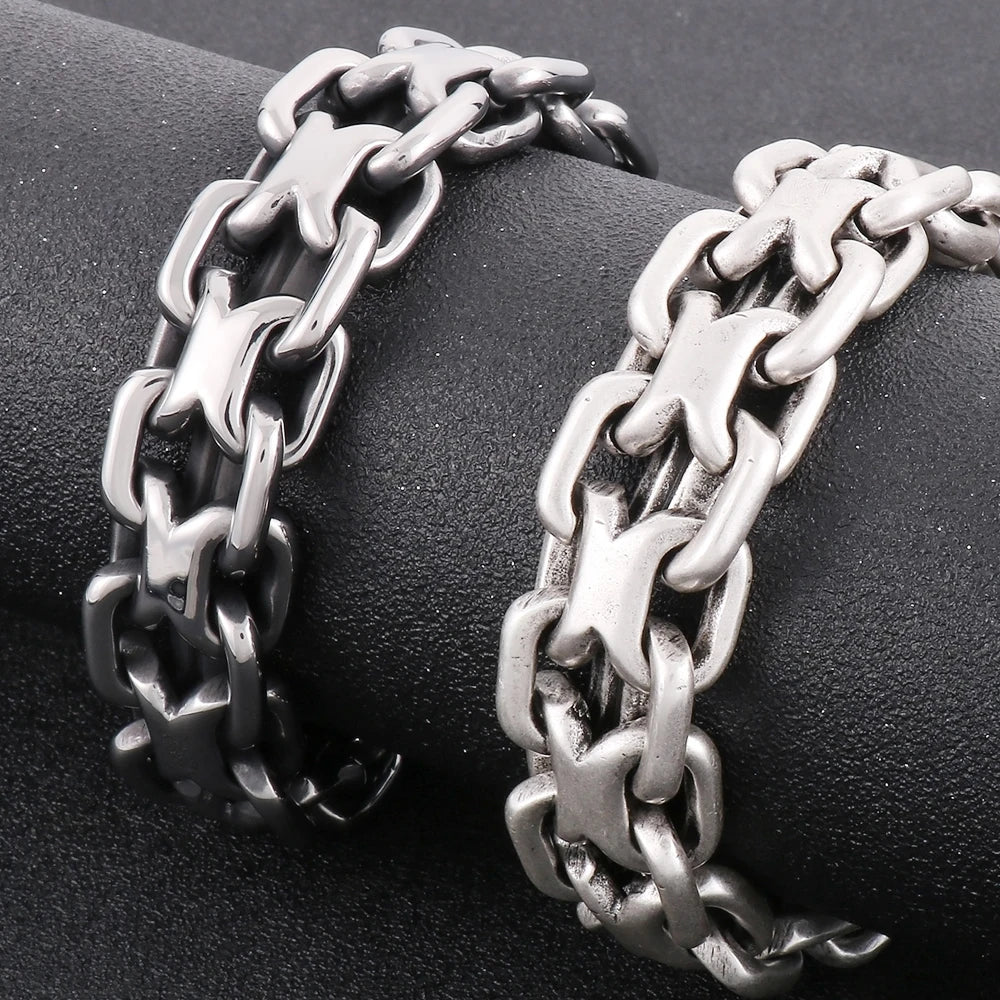 Chunky 23.5CM Chain Man Bracelet for Men On Hand Jewelry Polished Matte Stainless Steel Men's Bracelets Best Gifts for