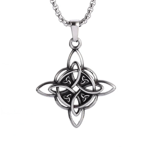 Stainless Steel Irish Celtic Trinity Knot Necklace Witch Knot Pendant Men Women Protection Amulet Jewelry Gift