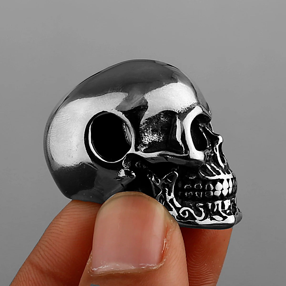 Black Gothic Skull Pendant Necklace — Stainless