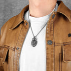 Crown Lion Head Pendant Necklace — Box Chain, Stainless Steel