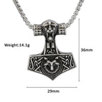 Stainless Steel Vintage Viking Thor's Hammer Wolf Pendant Necklace Norse Punk Amulet Jewelry Men Gift