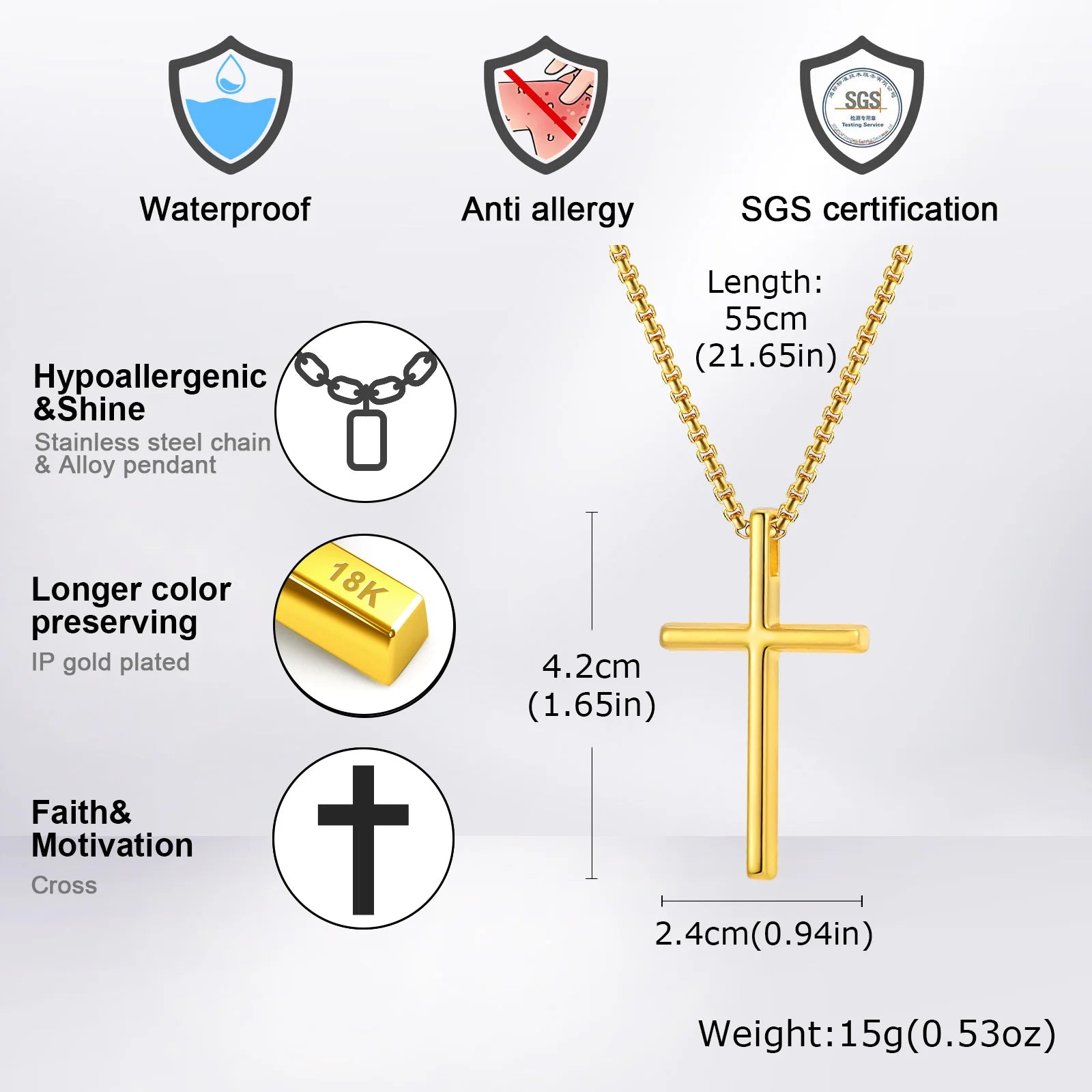 Cross Box Chain Pendant Necklace — Stainless Steel