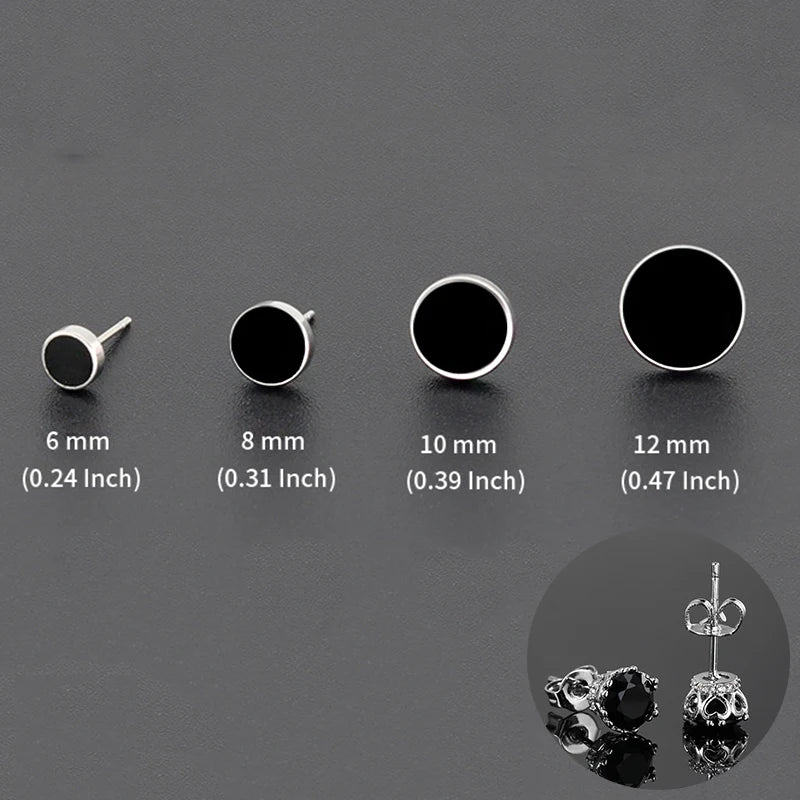 Trendy HipHop Titanium Steel Round Men's Stud Earrings Hippie Stainless Steel Black Drip Earings for Men Couple