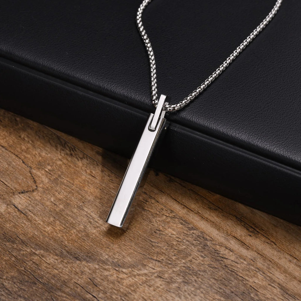 3D Bar Box Chain Pendant Necklace — Stainless Steel
