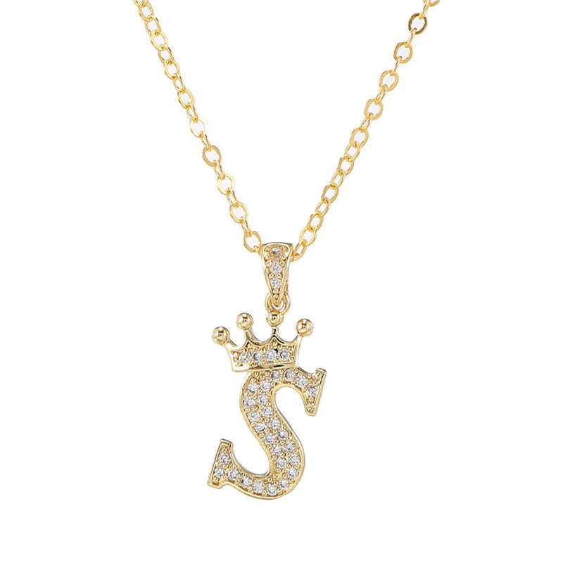 Crown Initial Letter Pendant Necklace — Copper