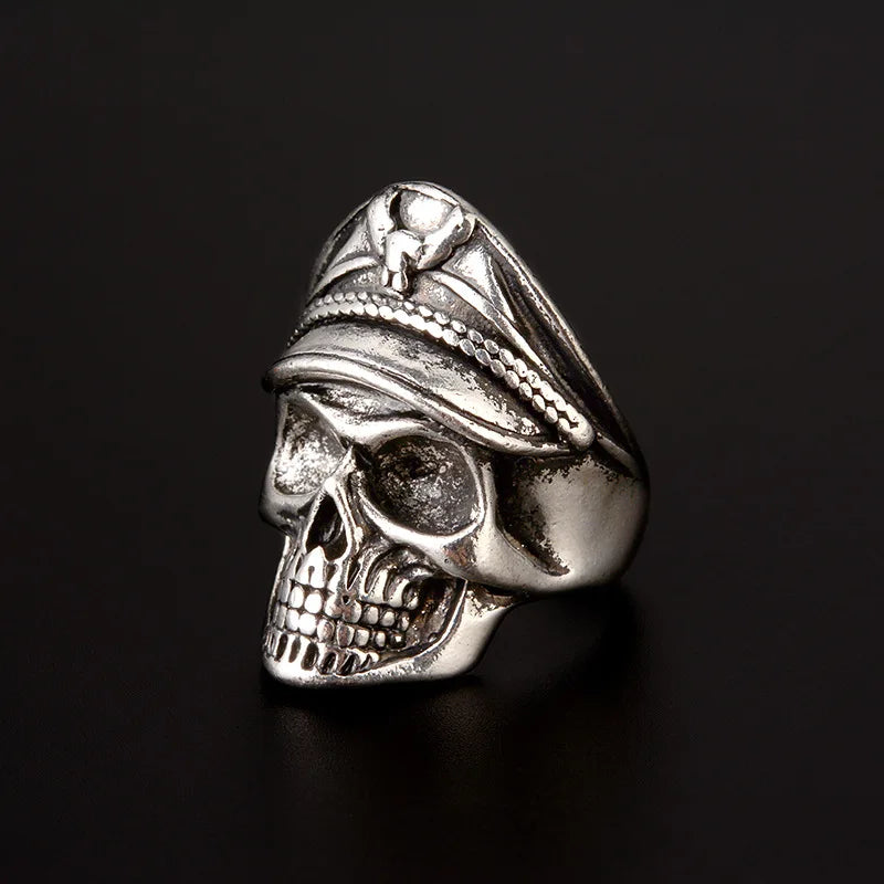 Retro Colored Navy Officer Skull Ring For Men Punk Gothic Rock Hiphop Open Ring Biker Accessories Handmade Jewelry