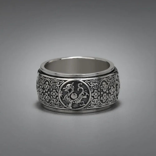 925 Silver Rotatable Four Divine Beast Wide Ring