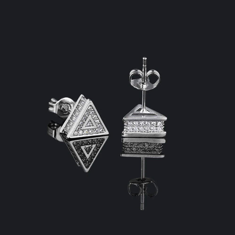 Iced Out Triangle Stud Earrings — Stainless