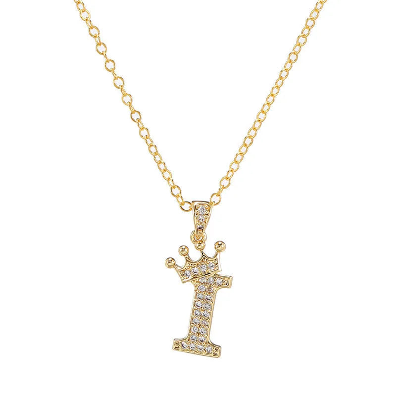 Crown Initial Letter Pendant Necklace — Copper