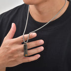 Vintage Men's Natural Stone Rectangle Pendant Necklace,Grey Stainless Steel Thin Bar Necklace,Birthday Party Jewelry
