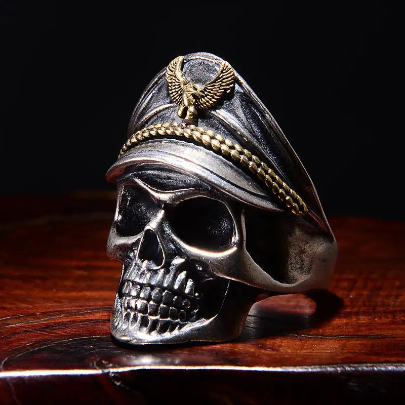 Retro Officer Skull Rings for Men Women Punk Hip Hop Rock Skeleton Trendy Ring Fashion Jewelry Gifts Adjustable