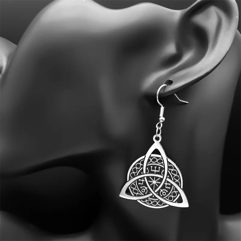 Celtic Silver Earrings Retro Witch Knot Pattern